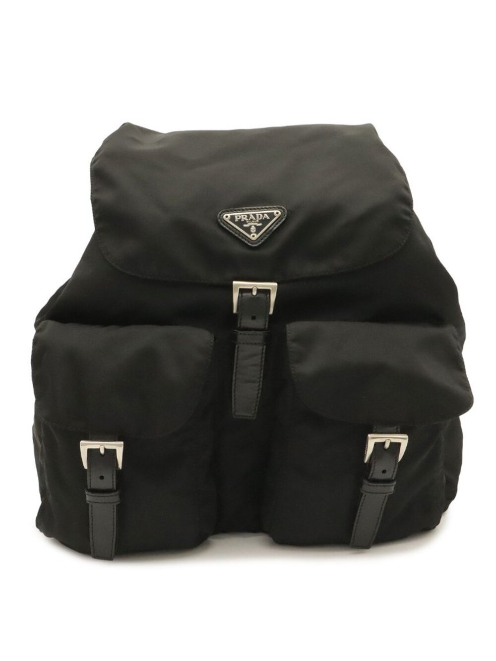 Prada Triangle Logo Backpack Nylon Leather Nero Black Silver